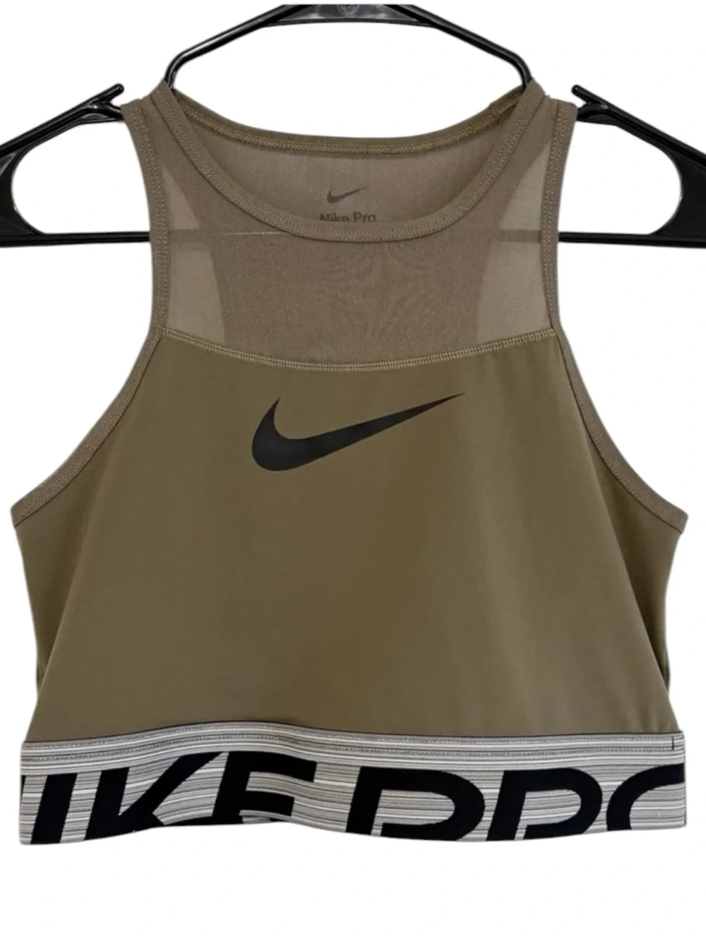 NIKE PRO Dri-FIT Olive Green Mesh Sports Bra Tank Medium Crop Top Athleisure